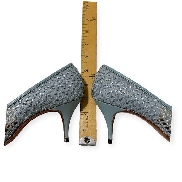 1960s Vintage Deadstock Joseph LaRose Mesh Kitten Heels  7 AA Blue Silver, USA - Picture 10 of 11